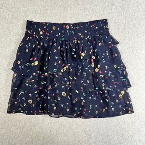 American Eagle Outfitters M Navy Floral Ruffle Tiered Mini Skirt Dollcore y2k